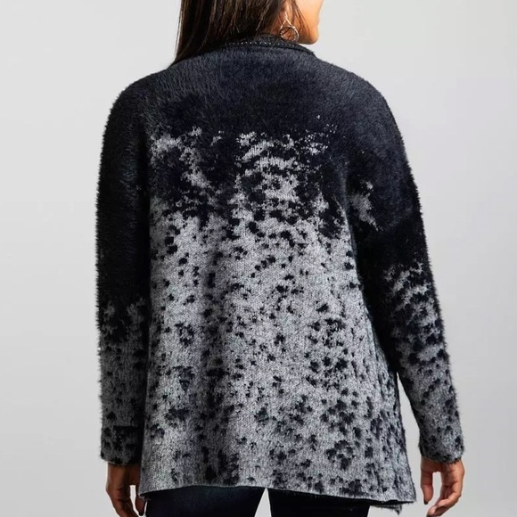 Buckle black women’s Color Bleed Cardigan Sweater grey/ black fuzzy knit size XS - Picture 2 of 5